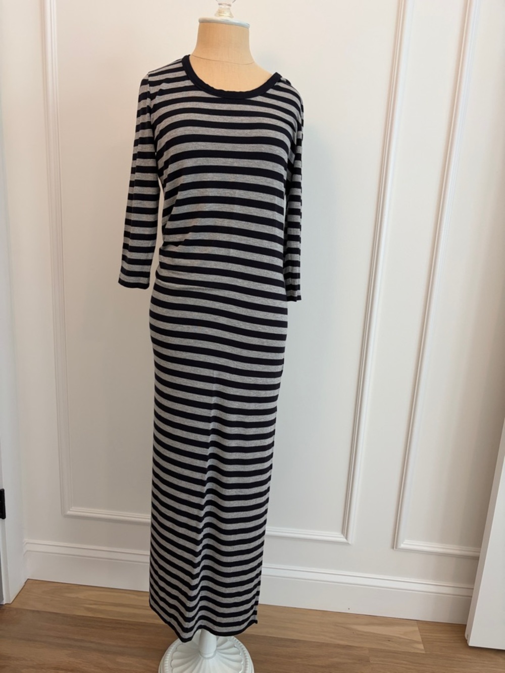 Michael Kors Navy and Gray Striped Maxi Dress, S, EUC, Stretch!